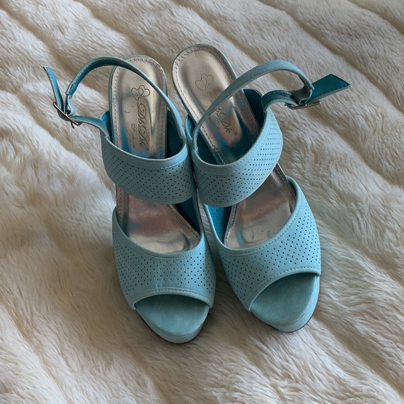 Y2K Turquoise suede platform stiletto pumps strappy high heels 10 - Picture 5 of 12